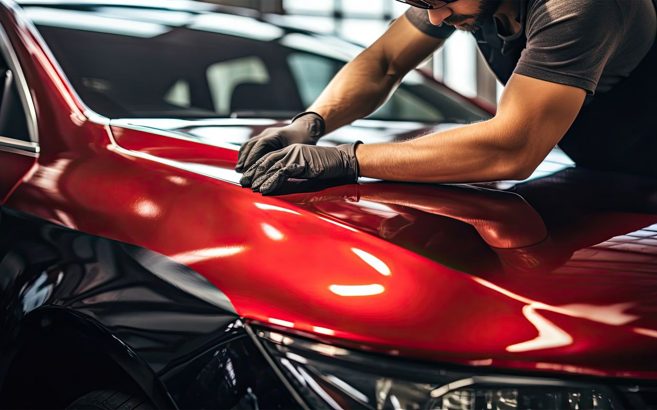 technician working out car dents